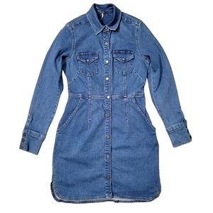 Free People Denim Long Sleeve Snap Button Dress Size XS